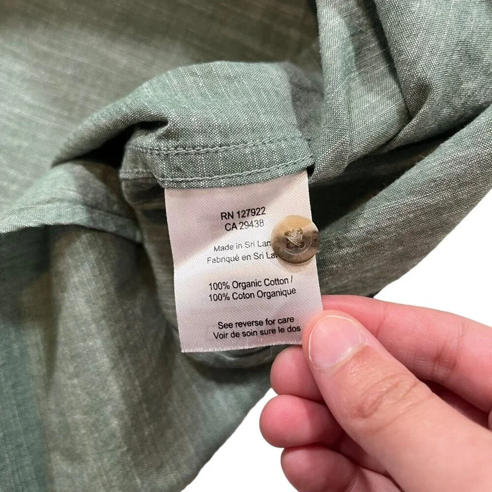 Mountain Khakis Green Button Down Phelps Short Sleeve‎ Organic Cotton Size Large